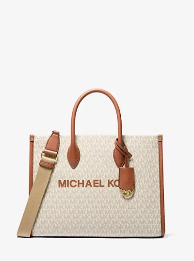Michael Kors Mirella Medium Signature Logo Tote Bag In Natural