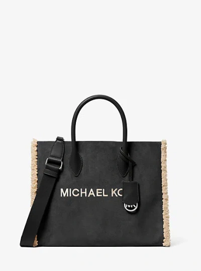 Michael Kors Mirella Medium Suede And Faux Shearling Tote Bag In Black