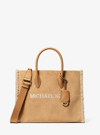 Michael Kors Mirella Medium Suede And Faux Shearling Tote Bag In Brown