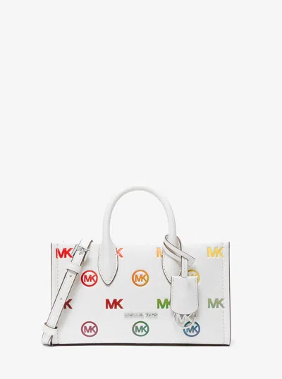 Michael Kors Mirella Small Rainbow Logo Embossed Convertible Crossbody Bag In White
