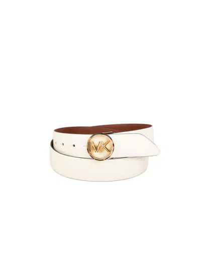 Michael Kors Mk Buckle Leather Belt In White