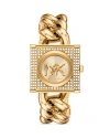 Michael Kors Women's Mk Chain Lock Goldtone & Cubic Zirconia Three-hand Watch In Yellow Gold
