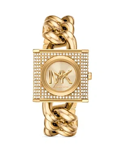 Michael Kors Women's Mk Chain Lock Goldtone & Cubic Zirconia Three-hand Watch In Yellow Gold