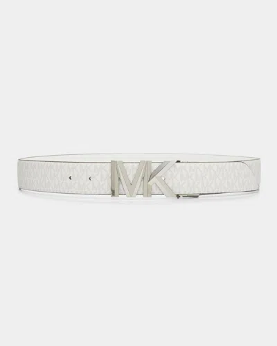 Michael Kors Mk Logo Reversible Black Leather Belt In White