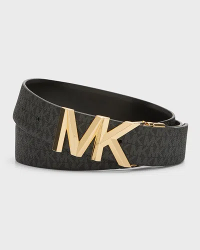 Michael Kors Mk Logo Reversible Black Leather Belt In Brown