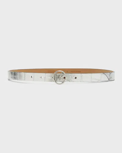 Michael Kors Mk Monogram & Croc-embossed 2 For 1 Belts In Silver