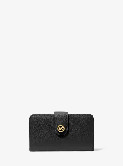 Michael Kors Mk Pop Charm Medium Pebbled Leather Wallet In Black