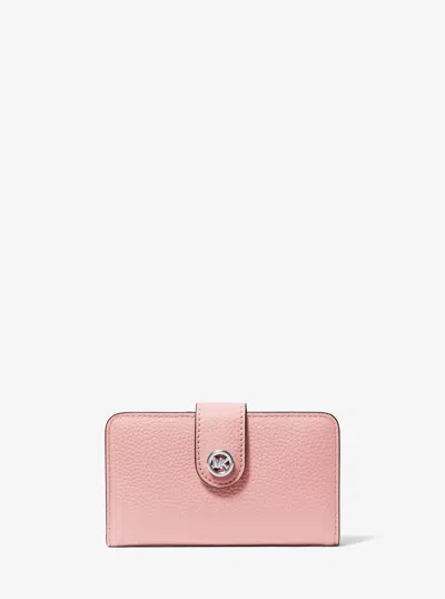 Michael Kors Mk Pop Charm Medium Pebbled Leather Wallet In Pink