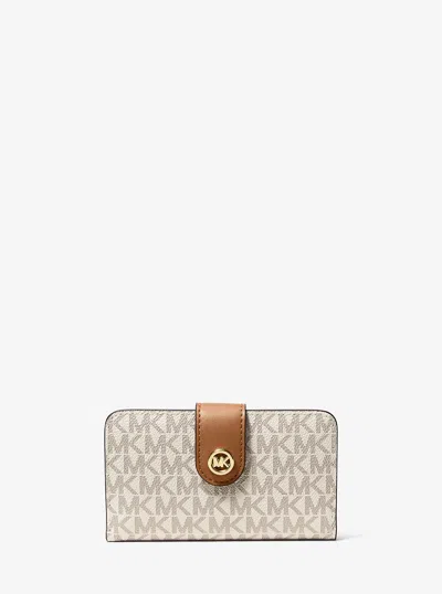 Michael Kors Mk Pop Charm Medium Signature Logo Wallet In Brown