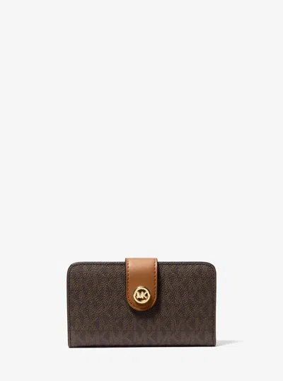 Michael Kors Mk Pop Charm Medium Signature Logo Wallet In Brown