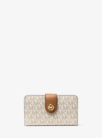 Michael Kors Mk Pop Charm Medium Signature Logo Wallet In Brown