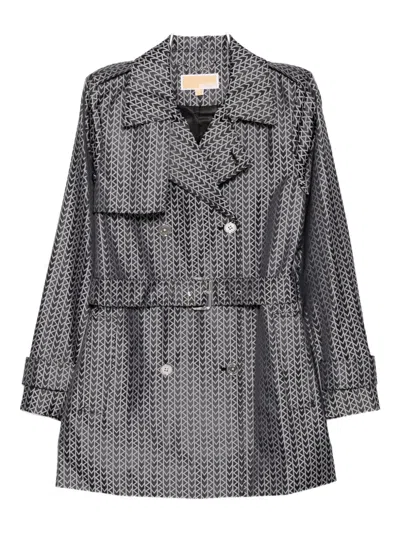 Michael Kors Mk2000 Jacquard-logo Trench Coat In Black