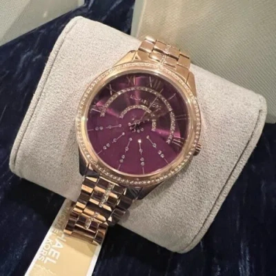 Pre-owned Michael Kors (mk3722) Lauryn Rose Gold Stainless Steel Purple Dial Wrist Watch