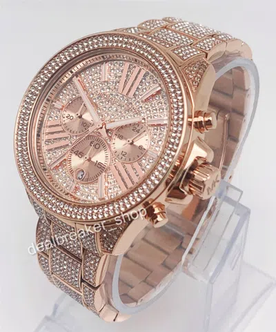 Pre-owned Michael Kors Mk6452 Wren Rose Gold Pave Glitz Stainless Steel Ladies Wrist Watch
