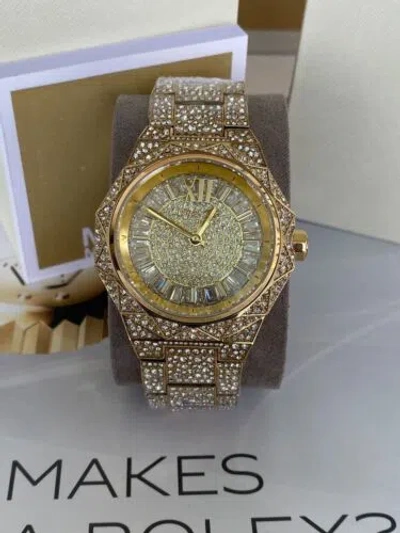 Pre-owned Michael Kors Mk7398 Raquel Pave Three-hand Women's Gold-tone Quartz Wristwatch