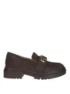 Michael Kors 45mm Logo-plaque Suede Loafers In Brown