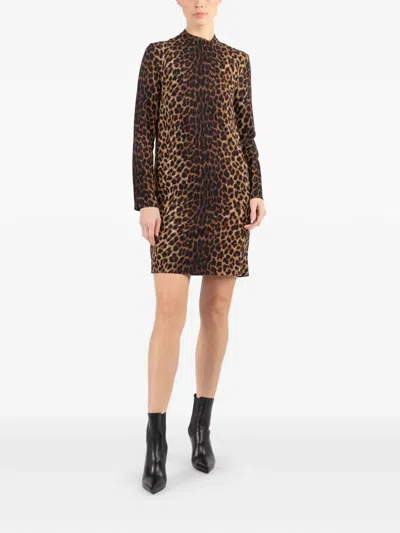 Michael Kors Mock-neck Cheetah-print Mini Dress In Brown