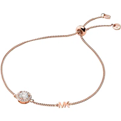 Michael Kors Women's Premium 14k Rose Goldplated Cubic Zirconia Halo Slider Bracelet