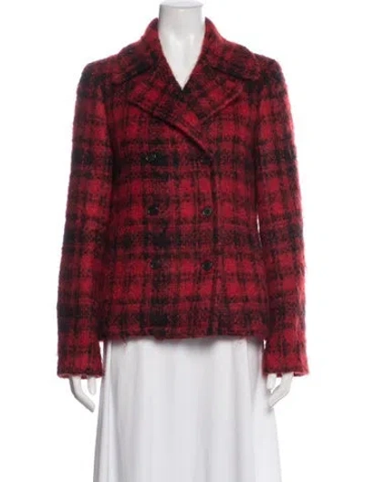 Pre-owned Michael Kors Mohair Plaid Print Blazer In Red