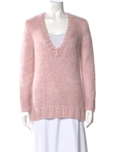 Pre-owned Michael Kors Mohair V-neck Sweater In Pink