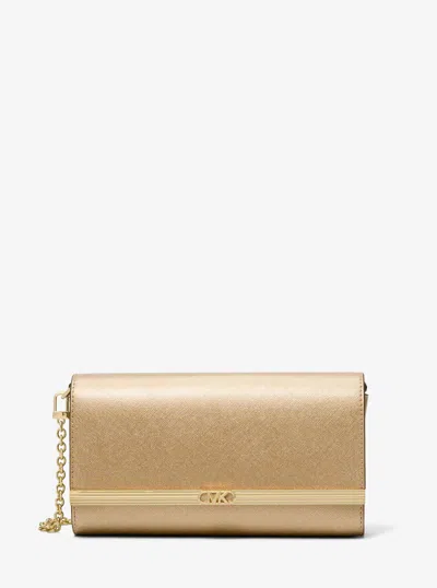 Michael Kors Mona Large Metallic Leather Clutch In Gold