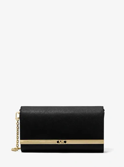 Michael Kors Mona Large Saffiano Leather Clutch In Black