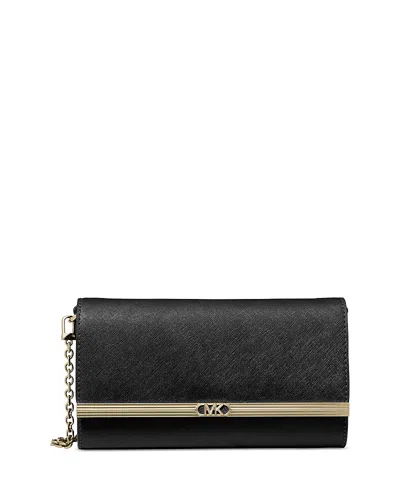 Michael Kors Mona Leather Large Clutch In Black