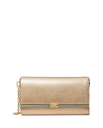 Michael Kors Mona Leather Large Clutch In Pale Gold