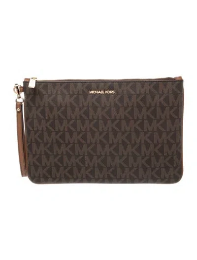 Pre-owned Michael Kors Monogram Clutch In Brown