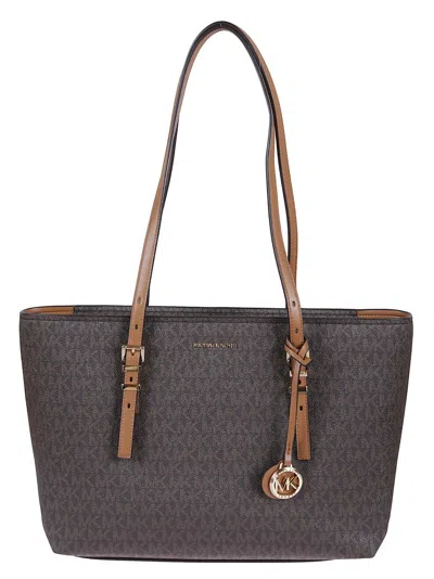 Michael Kors Monogram Coated Canvas Tote Bag With Leather Accents In Gray