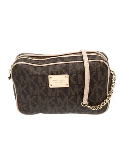 Pre-owned Michael Kors Monogram Crossbody Bag In Brown