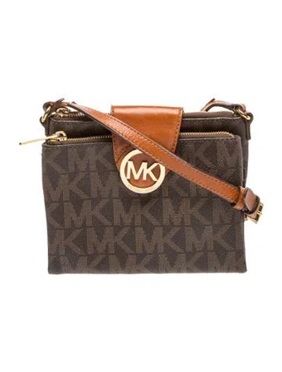 Pre-owned Michael Kors Monogram Crossbody Bag In Brown