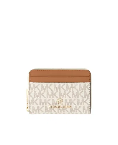 Michael Kors Monogram-embroidered Wallet In Nude