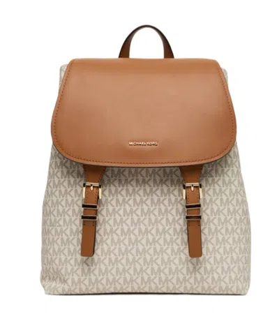 Michael Kors Monogram Flap Backpack In White