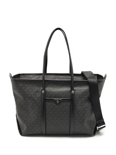 Pre-owned Michael Kors Monogram Leather Tote Bag In Black