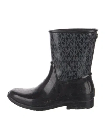 Pre-owned Michael Kors Monogram Pattern Rubber Rain Boots In Black