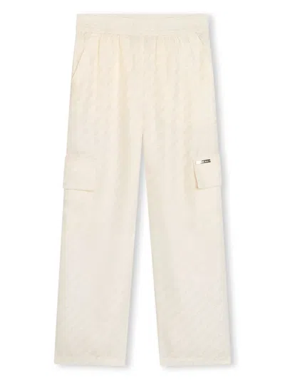 Michael Kors Kids' Monogram-pattern Satin Track Pants In Neutrals