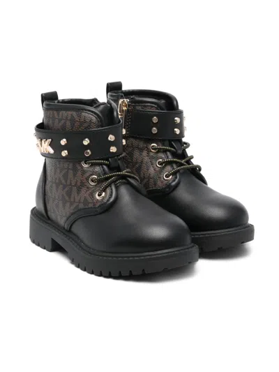 Michael Kors Kids' Girls Black Faux Leather Mk Ankle Boots