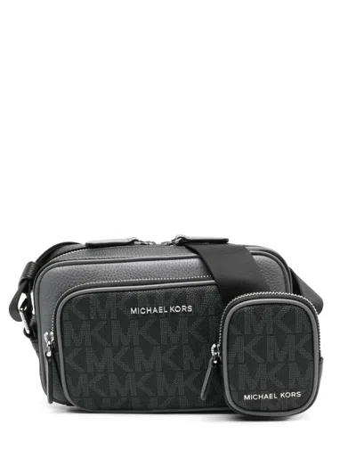 Michael Kors Monogram-print Leather Camera Bag In Black