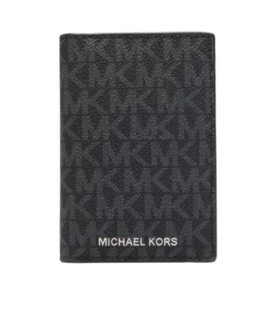 Michael Kors Monogram-print Leather Cardholder In Black