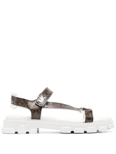 Michael Kors Monogram-print Leather Sandals In Braun