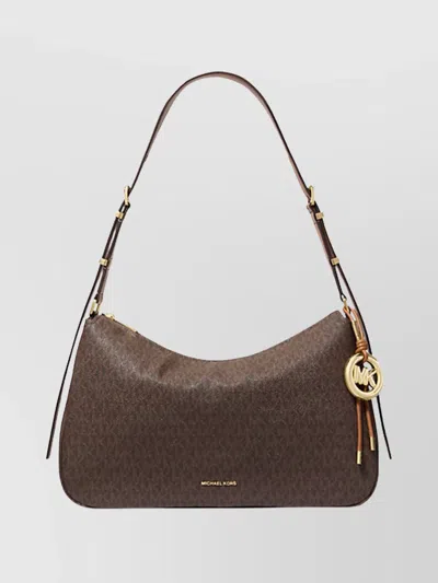 Michael Kors Monogram Print Shoulder Bag With Adjustable Strap In Brown
