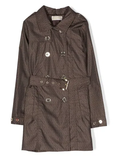 Michael Kors Kids' Monogram-print Trench Coat In Brown