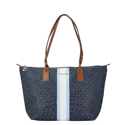 Michael Kors Monogram Tote Bag Navy Brown In Blue