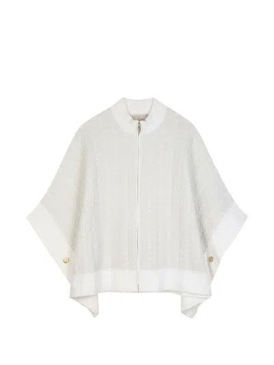Michael Kors Kids' Monogram-knit Zip-up Cape In Neutral