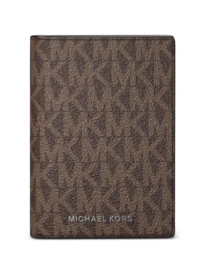 Michael Kors Monogram-pattern Cardholder In Brown
