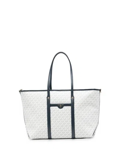 Michael Kors Monogram-pattern Logo-plaque Tote Bag In White