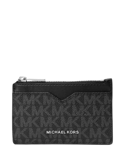 Michael Kors Monogram-pattern Notched Cardholder In Black