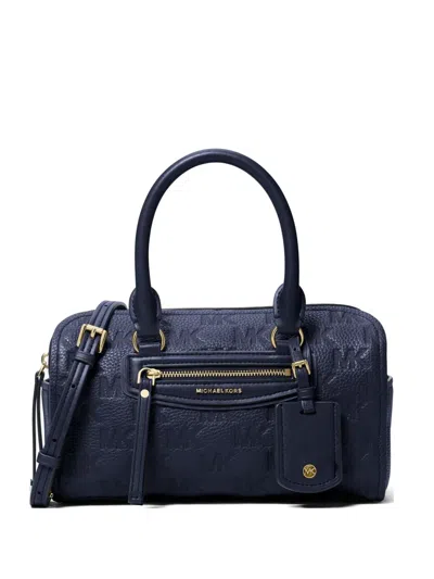 Michael Kors Monogram-patterned Pebbled-leather Tote Bag In Blue