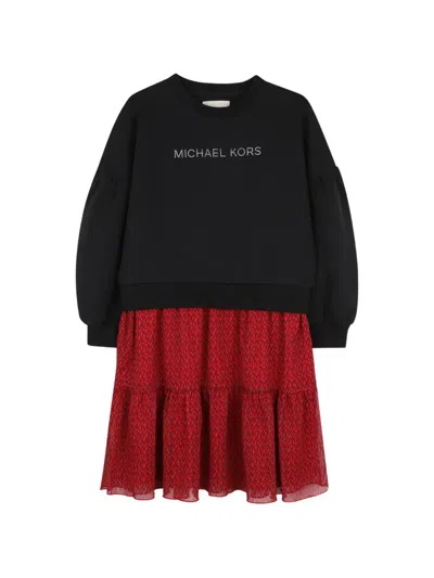 Michael Kors Kids' Monogram-print Layered-effect Dress In Red